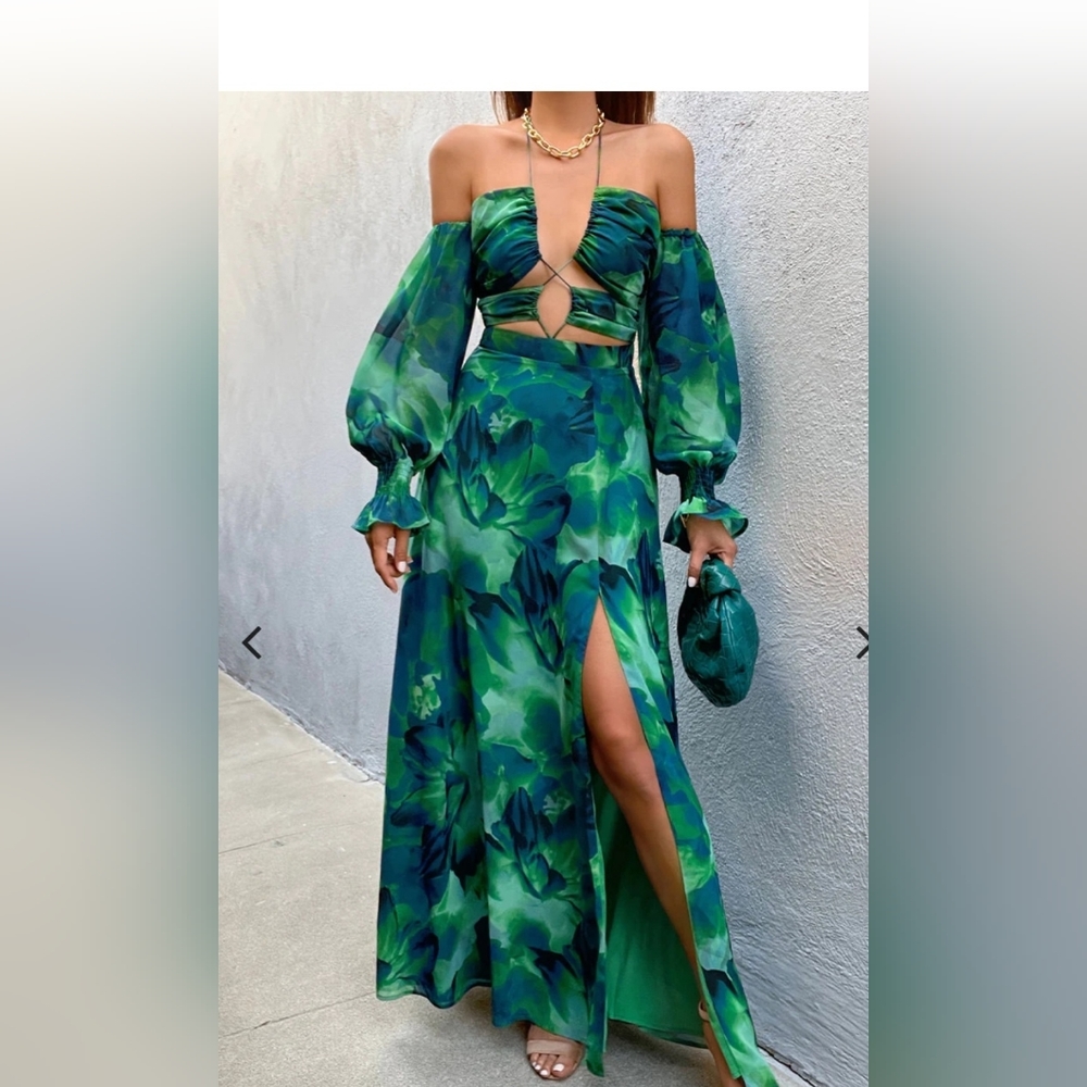 Emerald Green Floral Maxi Dress